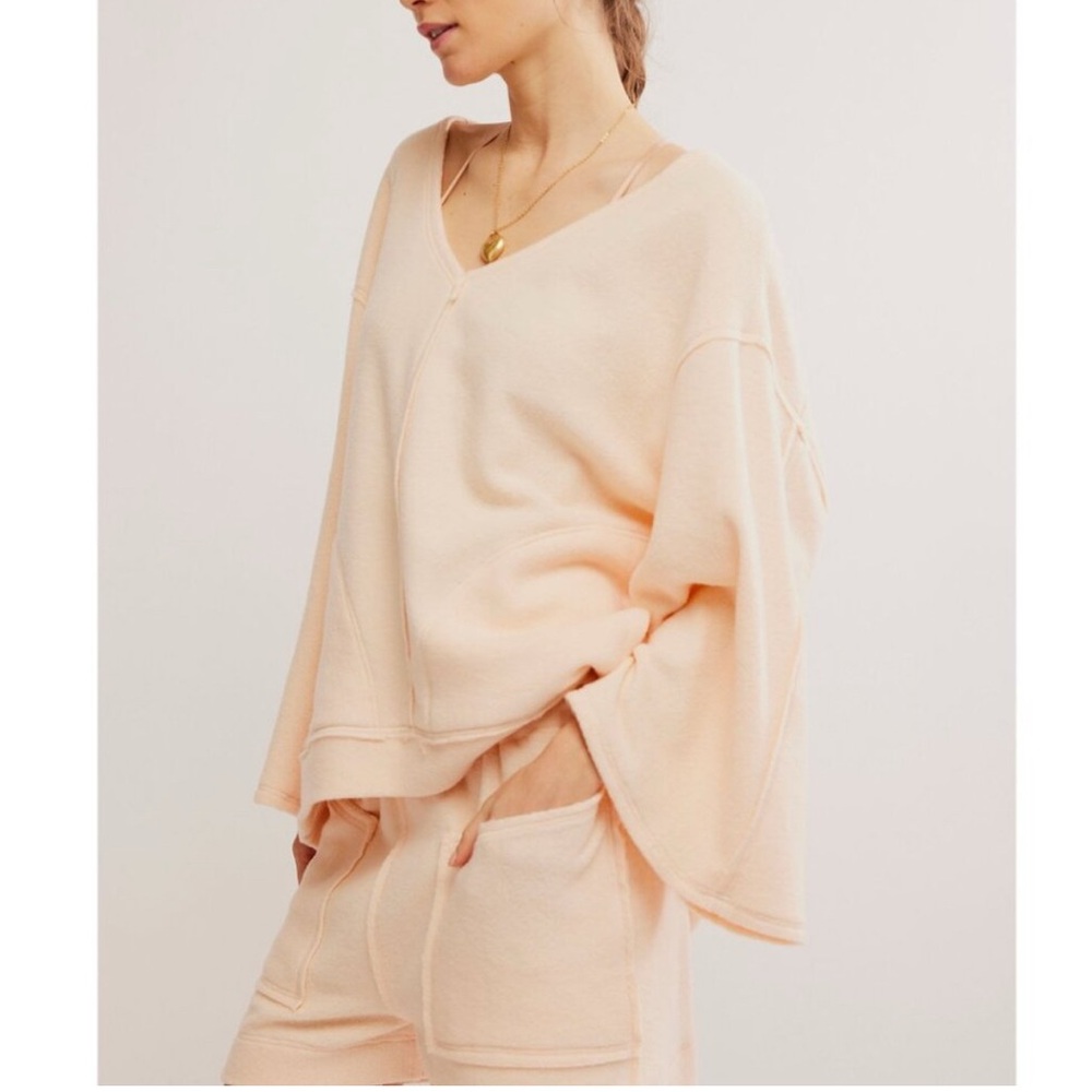 Free People Day Off SET Fleece peach Pullover and Jogger! NWT SZ XS